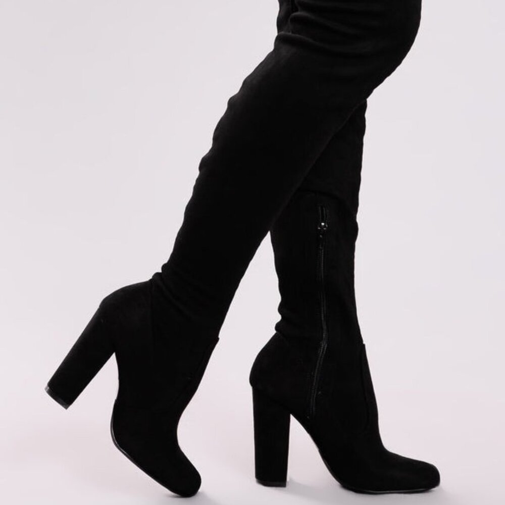 Fashion Nova Pretty In Black Suede Thigh High Boots New In Box